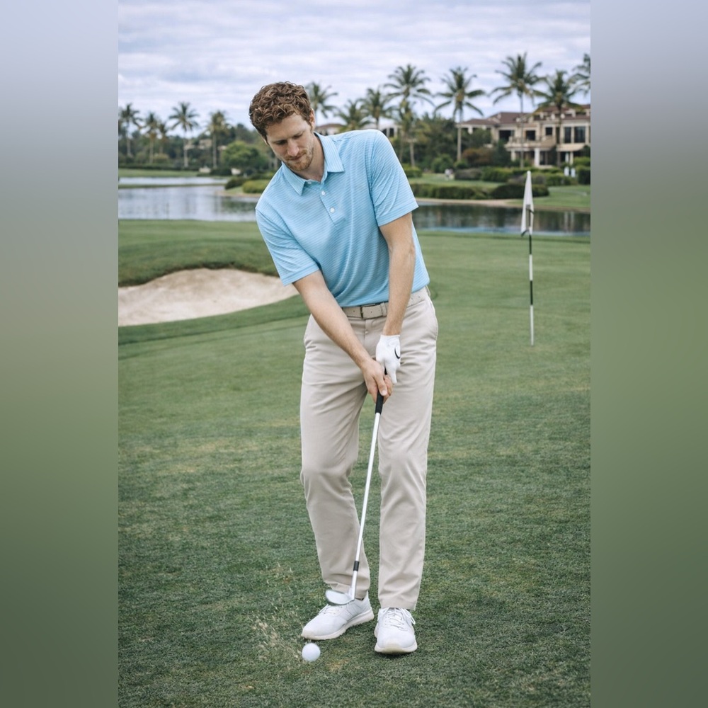 J.Crew Performance Golf Polo Shirt Men’s M Light Blue Stripe Stretch